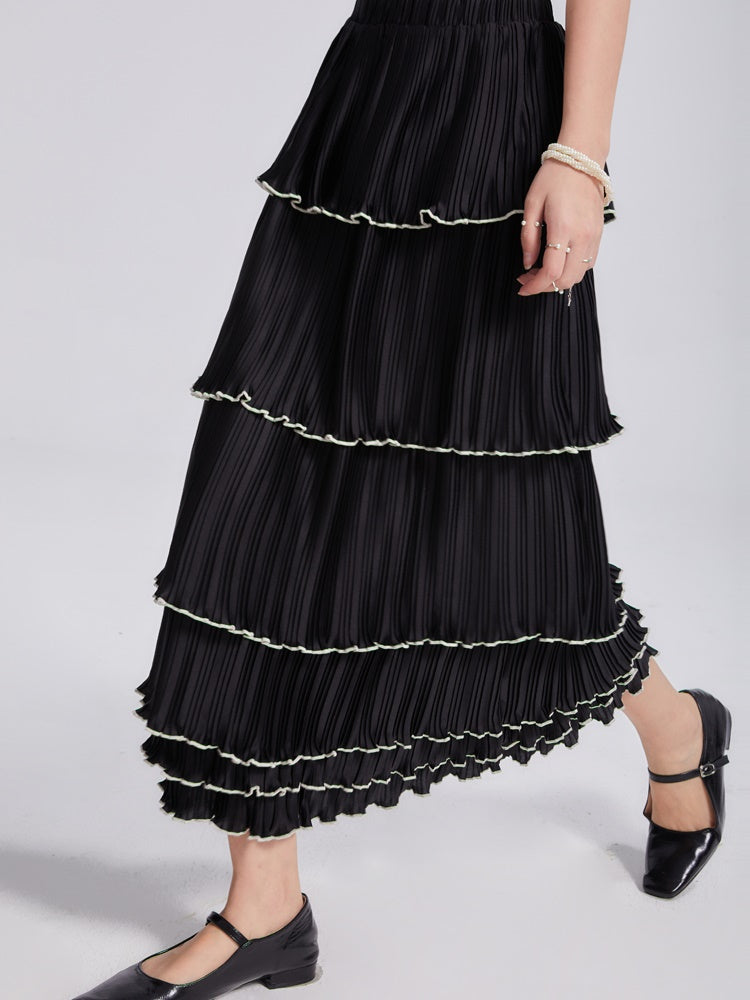 Satin Pleated Cake Skirt