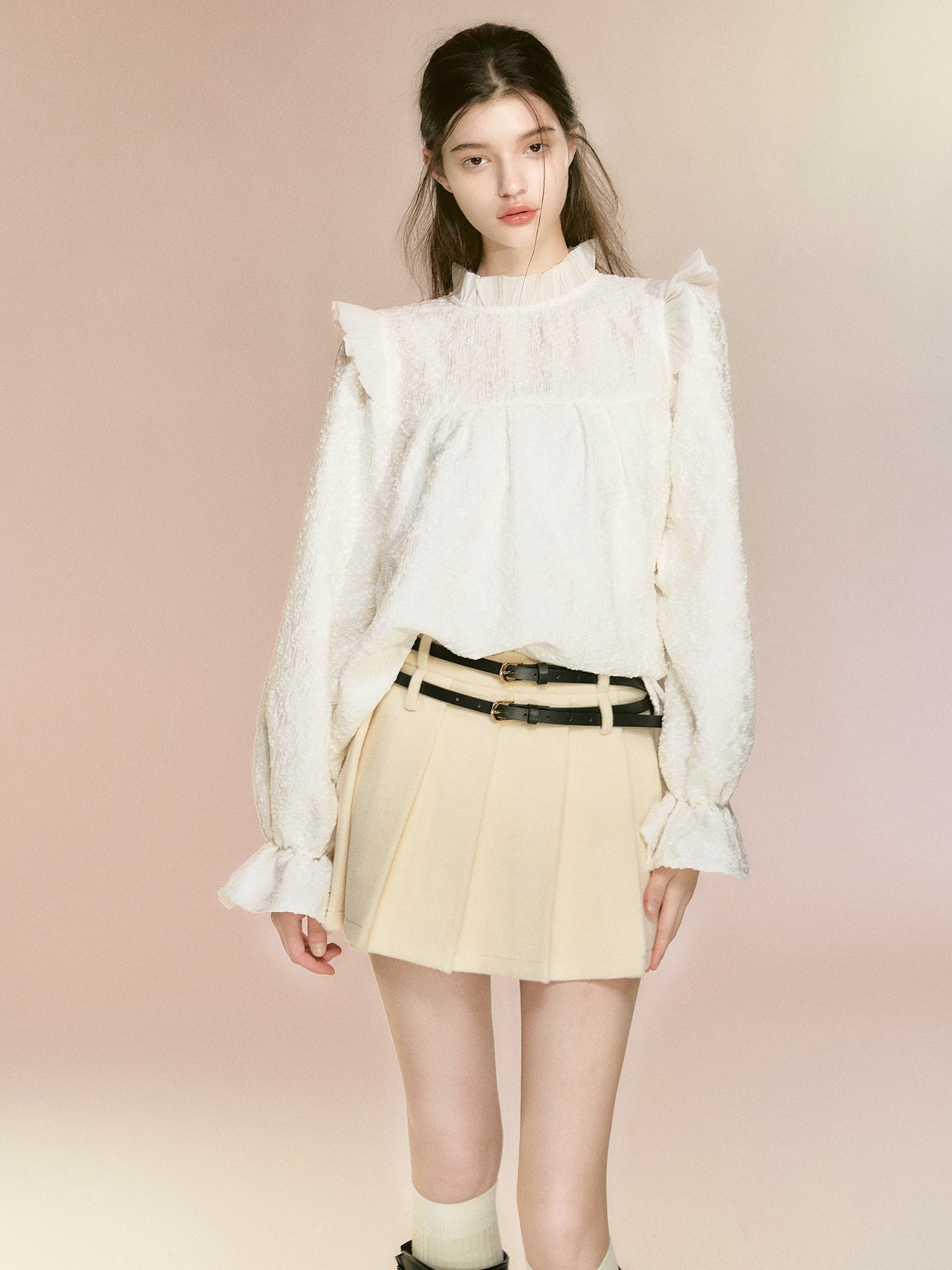 Lace Stand-Collar Small Flying Sleeves Shirt