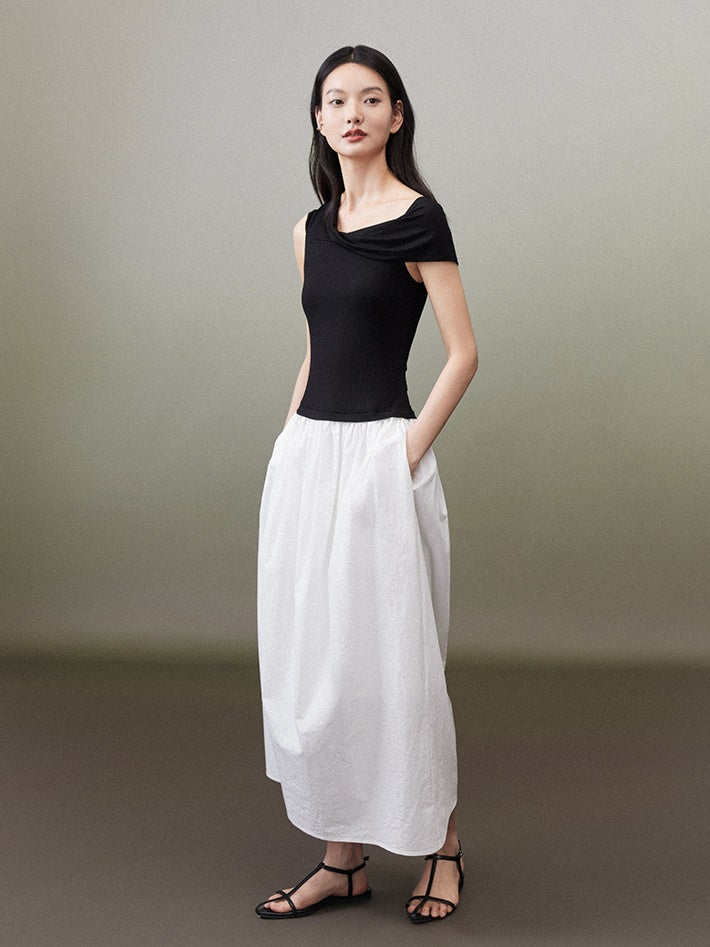 Monotone Stitching One-shoulder One-piece