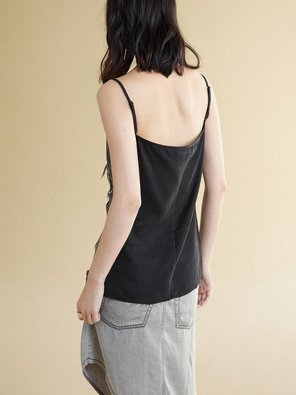 Two-color Washed Denim Patch Camisole