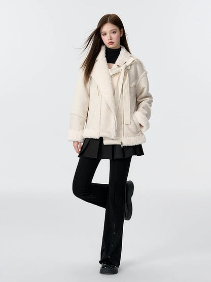 Ribbon Accent Fur Motorcycle Jacket