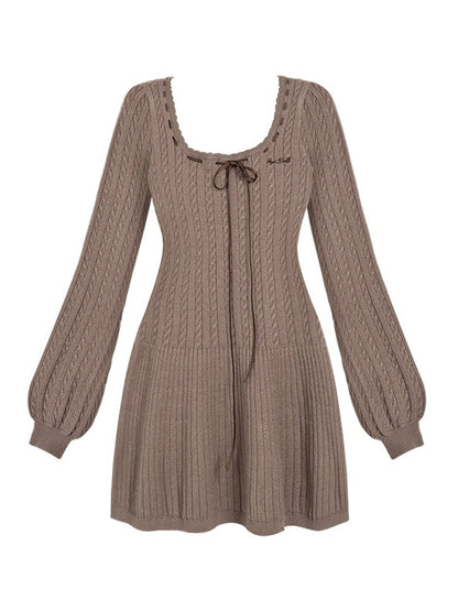 Square Neck Cable Knitted Dress