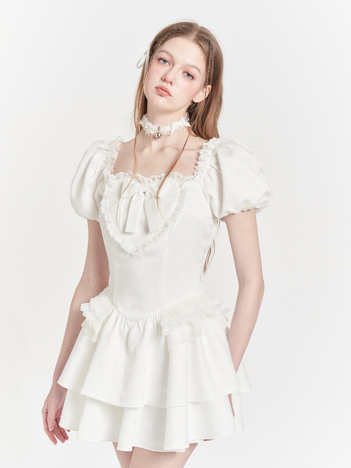 Lace Square COLLAR PUFF SLEEVE Dress