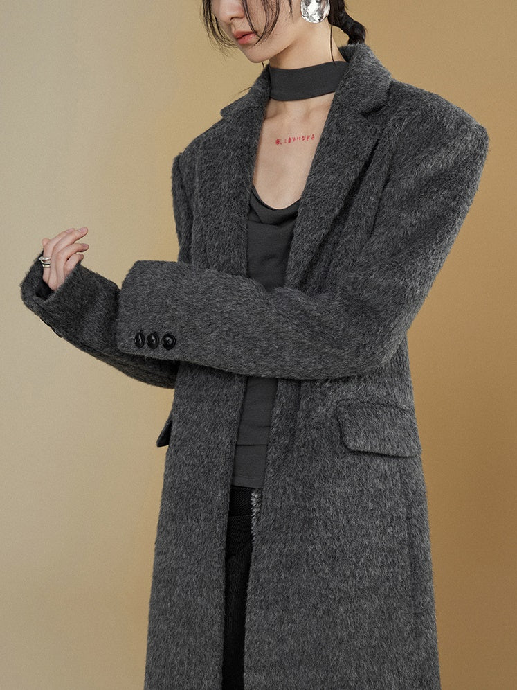 Wide Shoulder One Button Long Coat