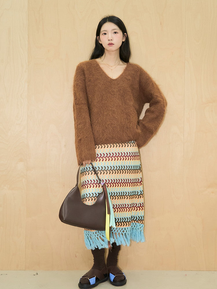 Crochet Colorful Nichi Tassel Knit Long-Skirt