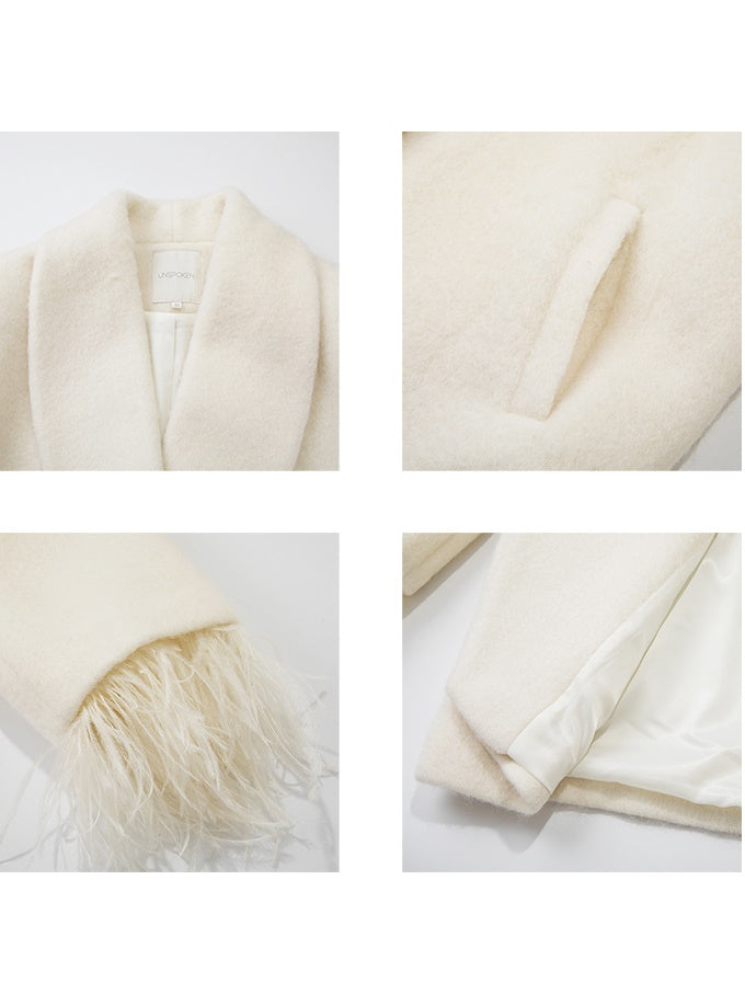 Large Shawl Collar Feather Cuff Design Jacket