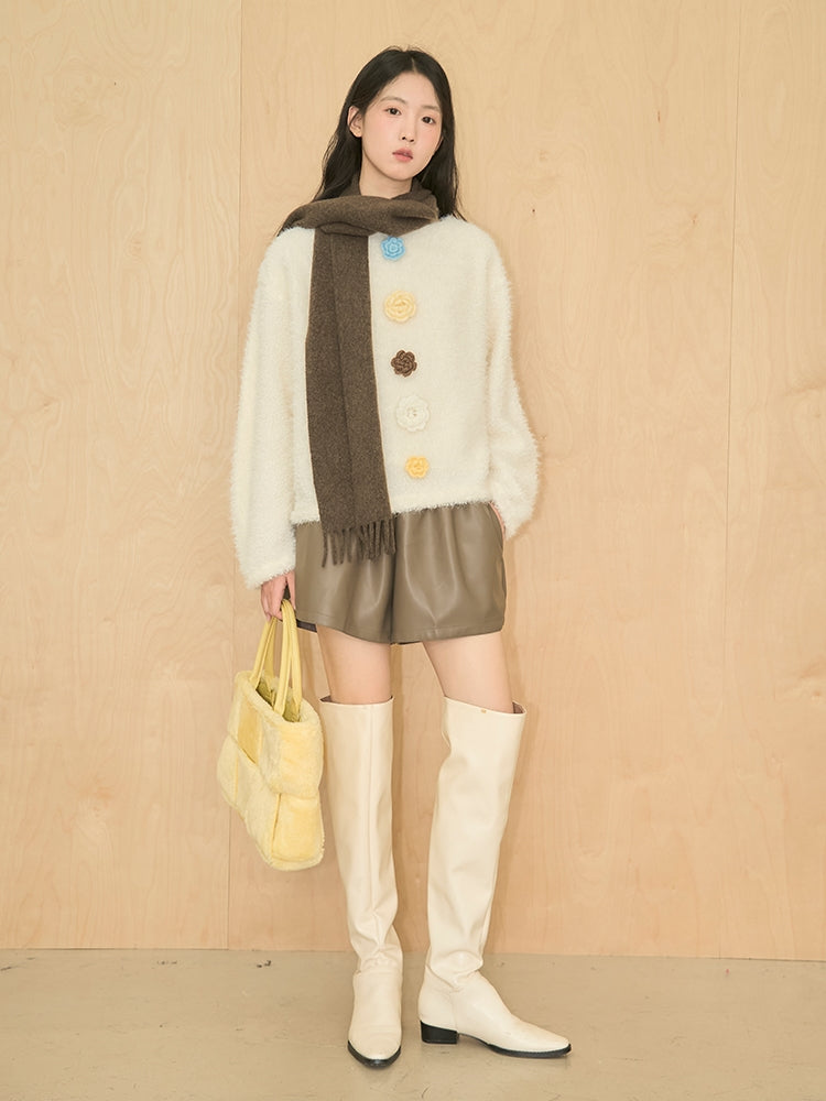 Flower-Motif Retro Sweet Loose Mohair-Knit