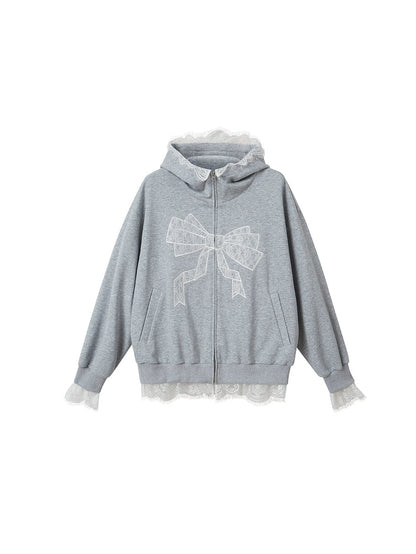 Lace Bow Hooded Sweat Parka