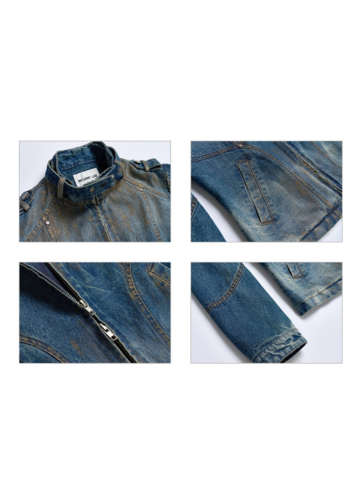 Stand-Collar Denim Short Jacket