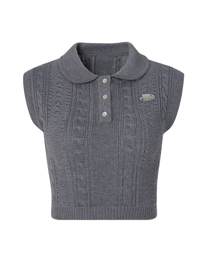 Hollow College Style Knitted Pullover Vest