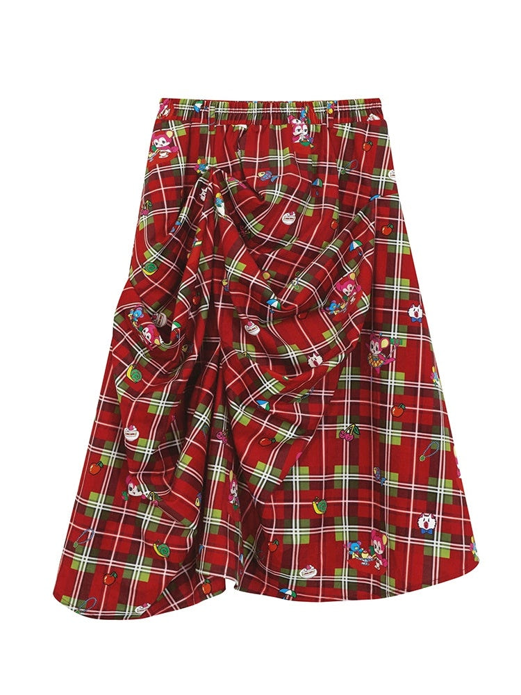 Plaid Pleated MIni Skirt &amp; Irregular Drape Skirt