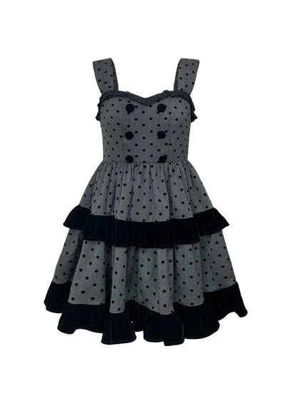 Flocking Polka Dot Strap Cake Skirt