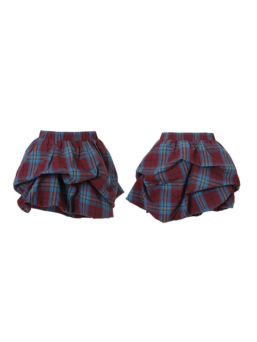 Plaid 2Way Design Short Bud Skirt &amp; Bare Top