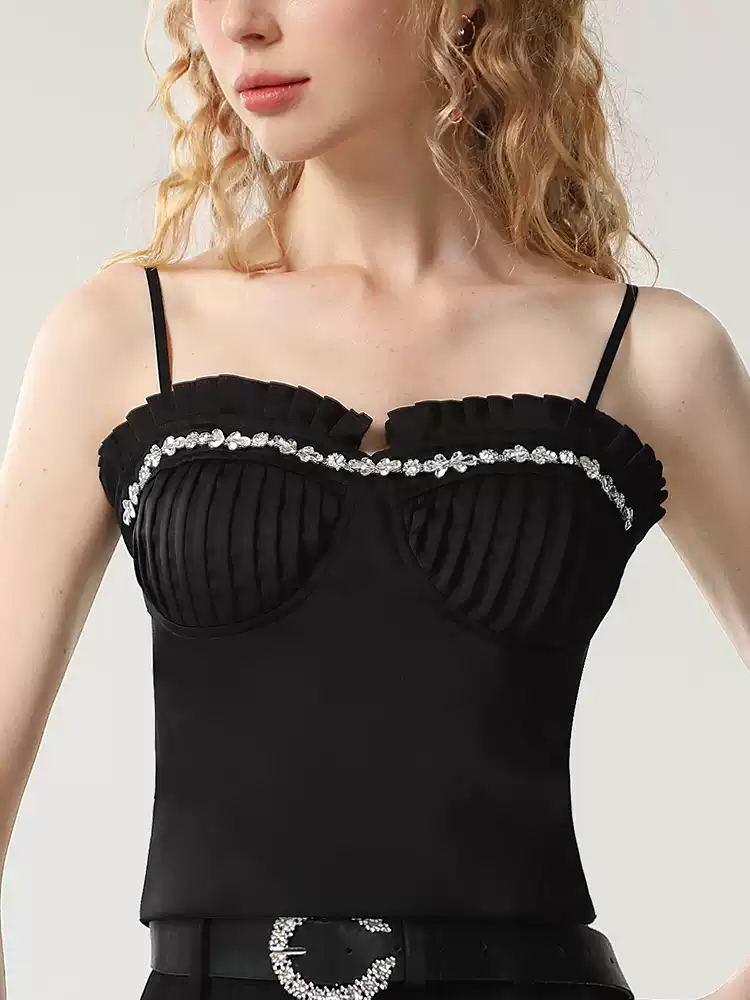 Bijou Rhinestone Shape Pleats Camisole