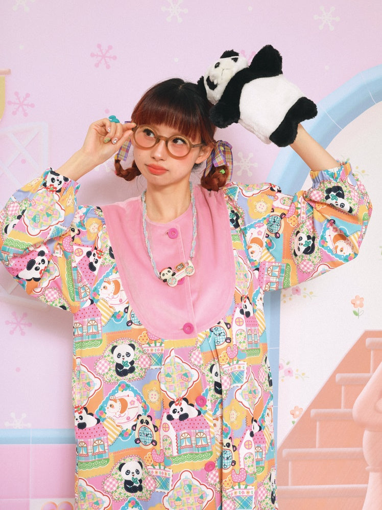 Velvet Cousing Panda Imprimez robe de manteau en vrac