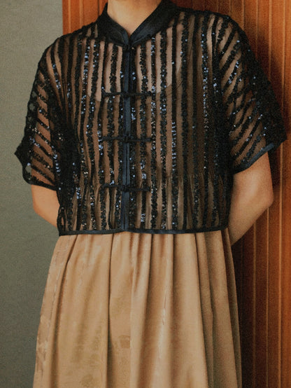 Sequin Sheer Short Buckle Shirt