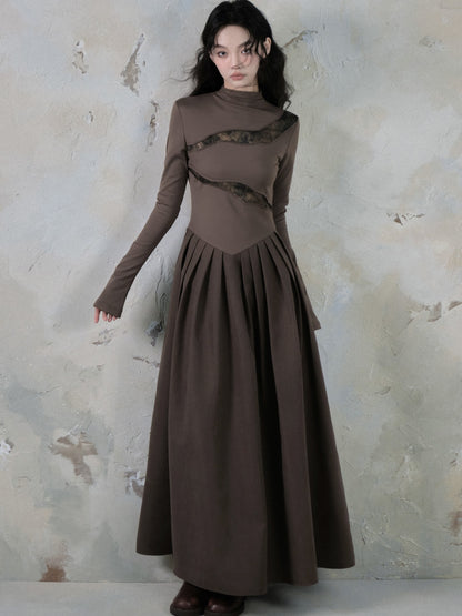 Switching Design Draped Pleated Dress