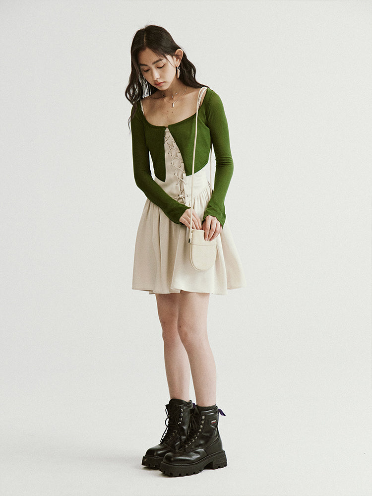 Square Collar Knitted Short Cardigan