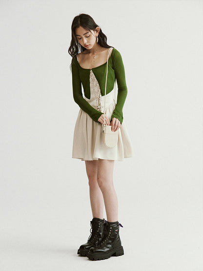 Square Collar Strick Short Cardigan