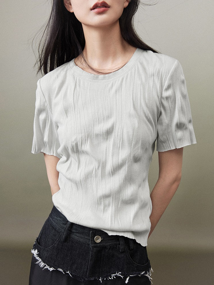 Round Neck Pleated T-shirt