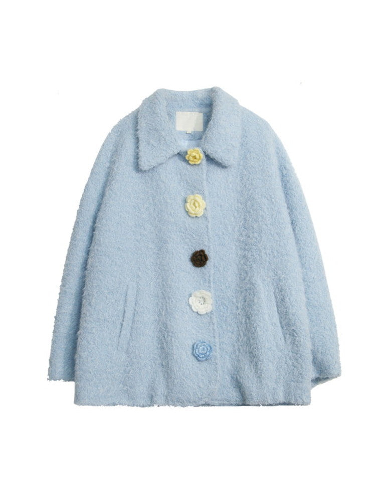 Cardgian Flower-Button Feminine Oversize Mohair-Knit