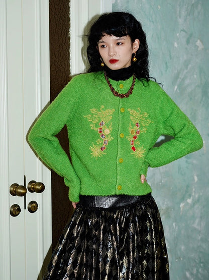 Dragon Embroidery Knitted Cardigan