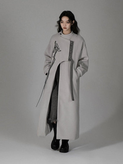 Chinese Style Asymmetry Mid-length Coat