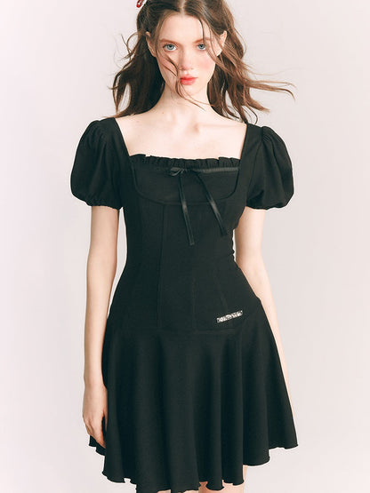 Elasticity Cut-Sew Puff Sleeves ONE-PIECE