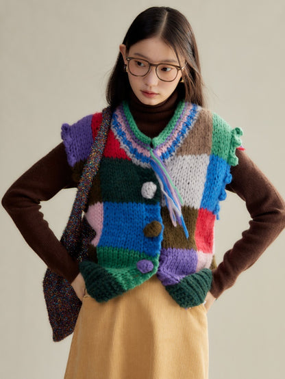 Cardigan gilet en tricot de couleur patchwork