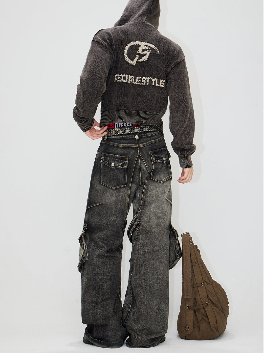 Zipper And Detachable Pockets Wash Cargo Jeans