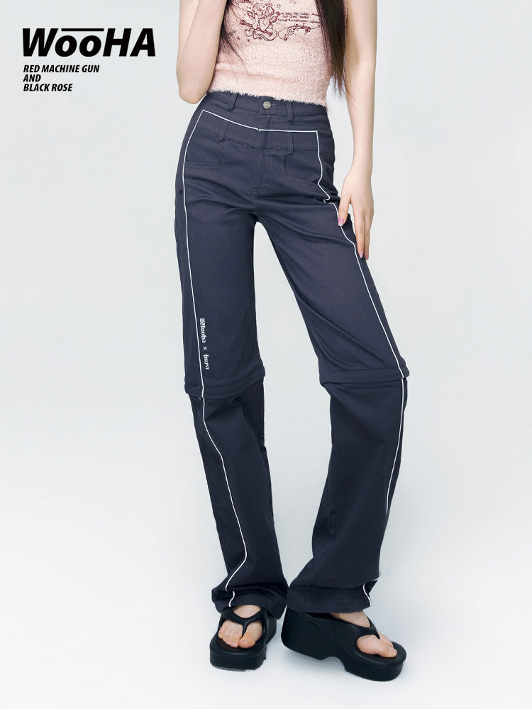 Strait Casual Knee-Zip Sporty Pants