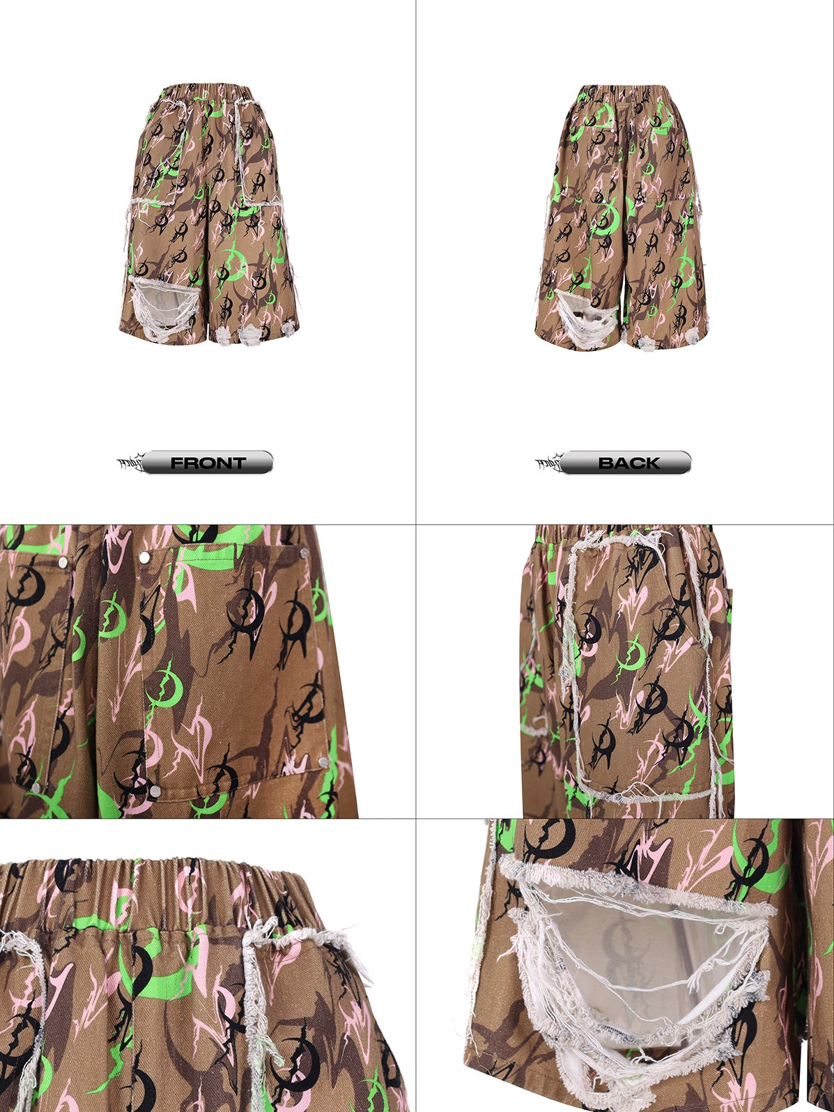 Camouflage Destruction Baggy Loose Cropped Pants