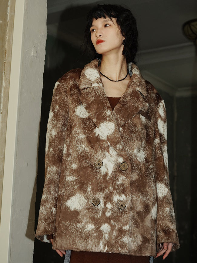 Niche Design Loose Mixed Color Short Fur Jacket