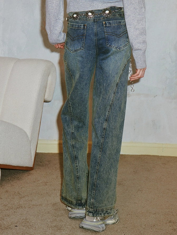 Retro gewaschene Design Strait Jeans