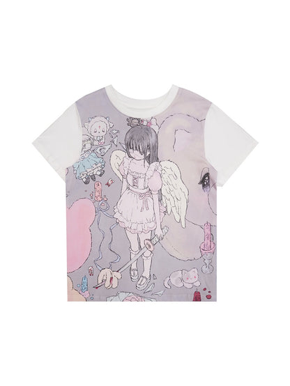 Girl Angel Print Loose T-Shirt