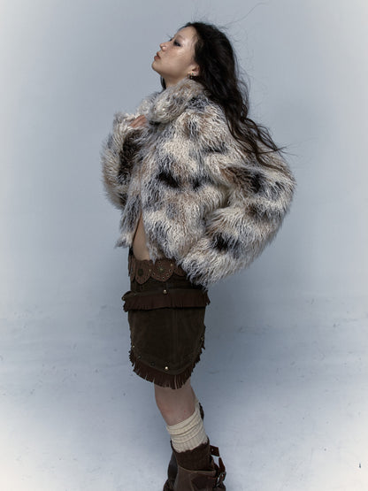 Smudged Design Short Eco-Friendly Fur Coat