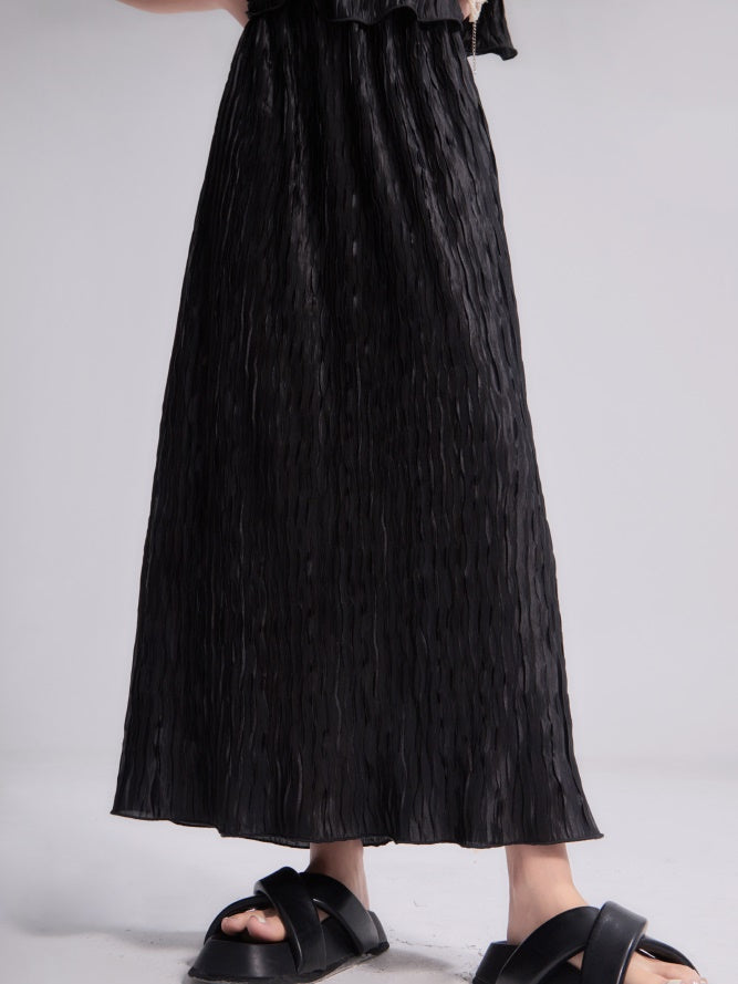 Pleated Slightly A-line Elastic Skirt