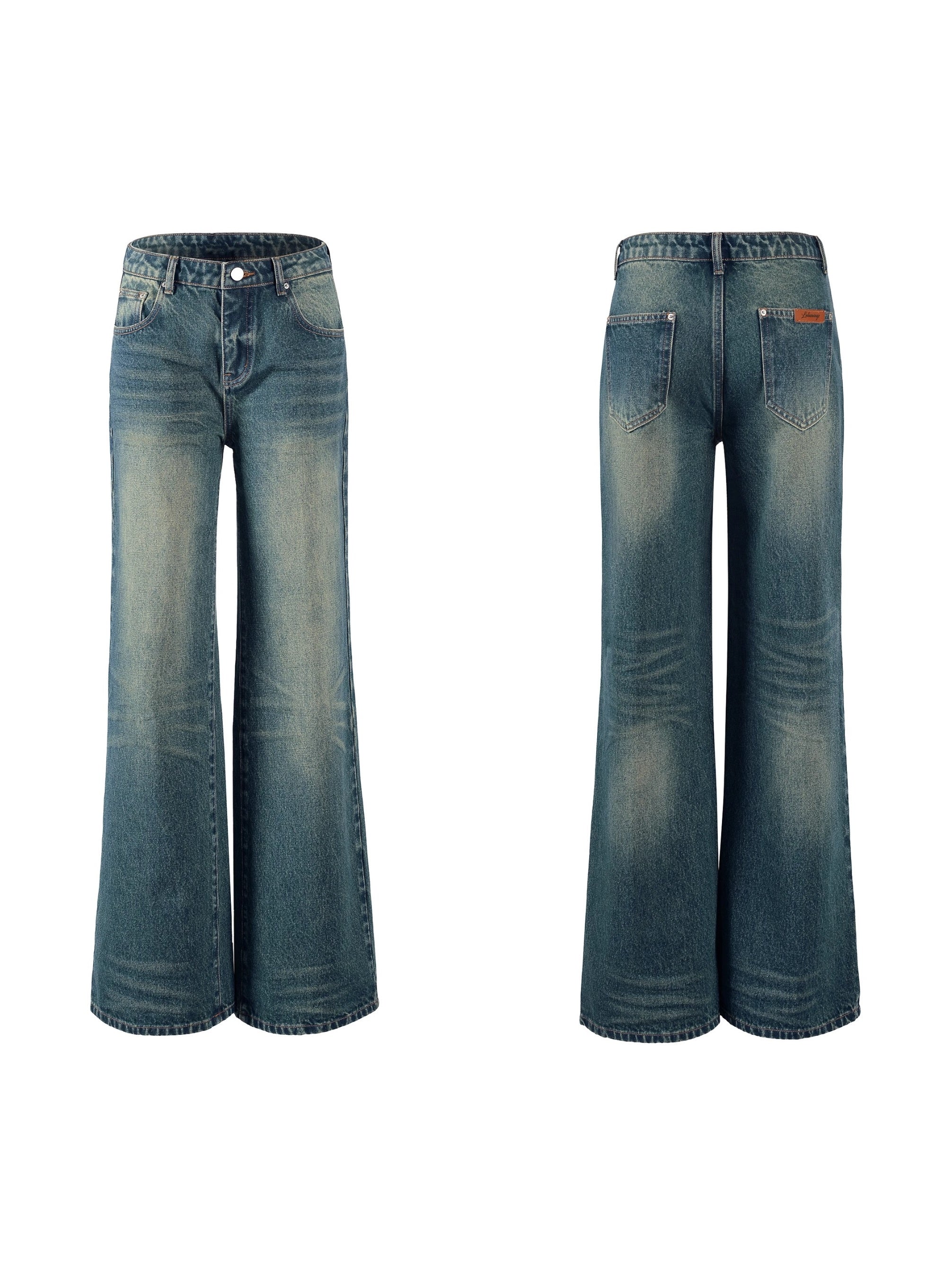 Retro Distressed Low-waist Straight Wide-leg Jeans