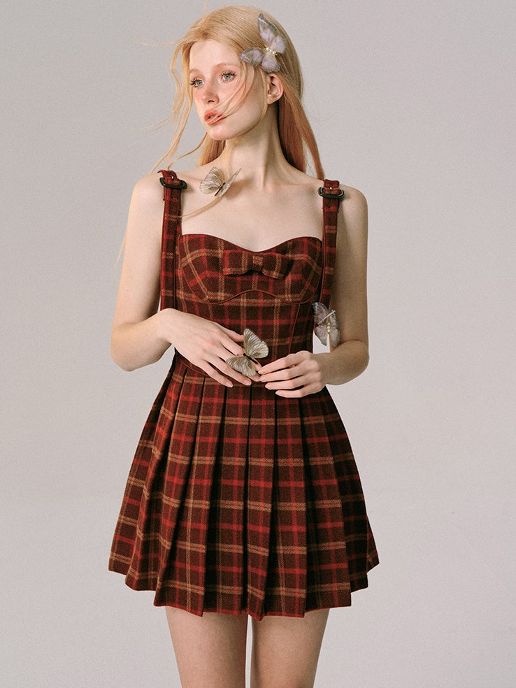 Plaid Slip Plisse Kleid