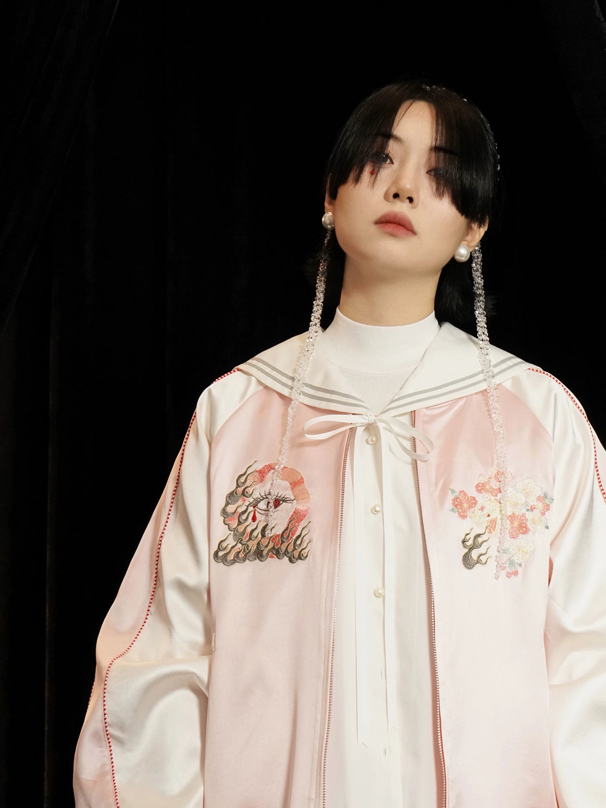 Embroidery Cherry Blossom Satin Jacket