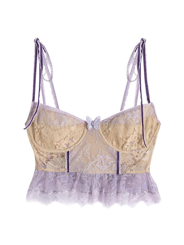 Lace Contrast Color Stitching Bra &amp; Bottoms