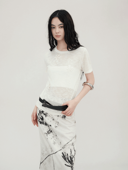 Flower Branch Jacquard Three-dimensional Knitted T-shirt