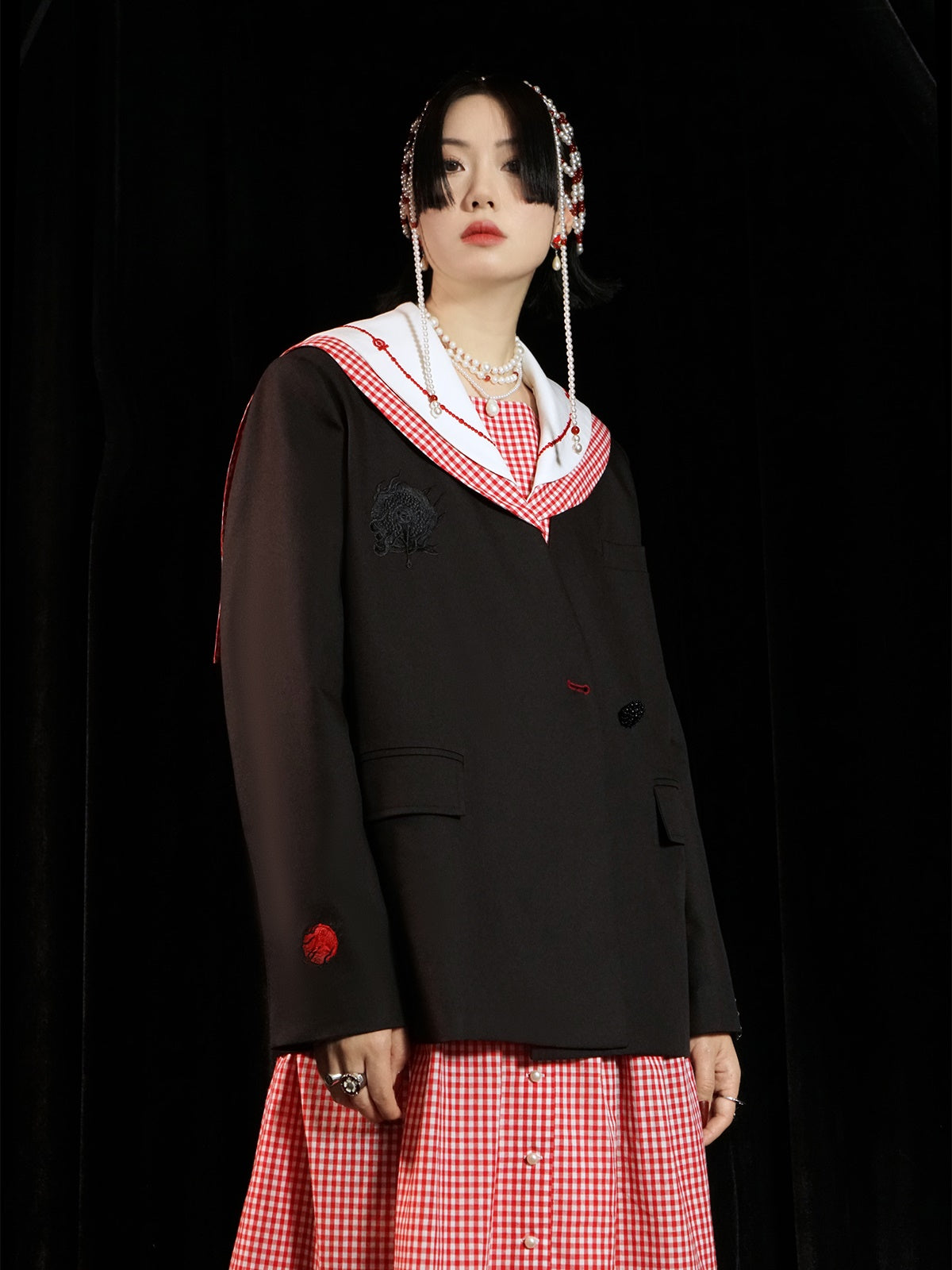 Oriental Embroidery Sailor Collar Jacket