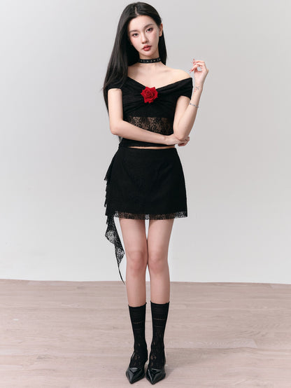 Floyd Rose Lace Slim Off-Shoulder Top &amp; Ruffle Skirt