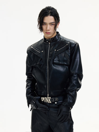 Stand Collar Niche Short Leather Jacket