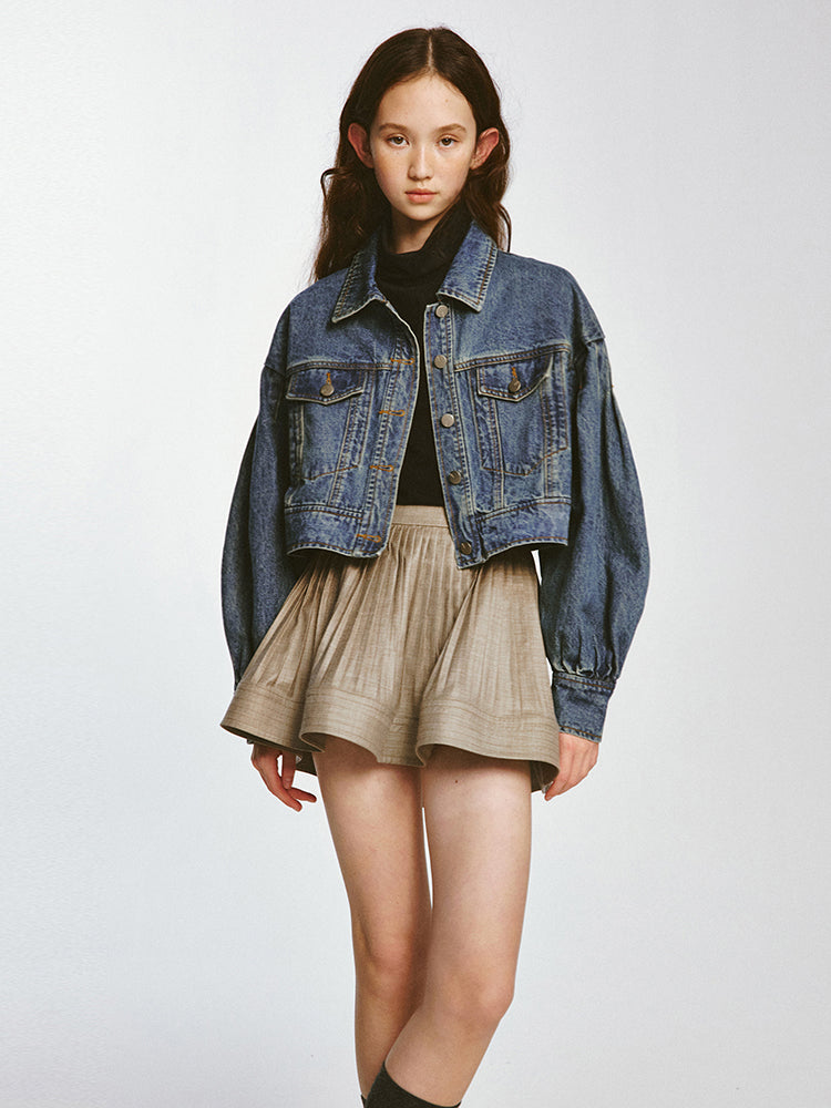 Volume Sleeve Denim Short Jacket