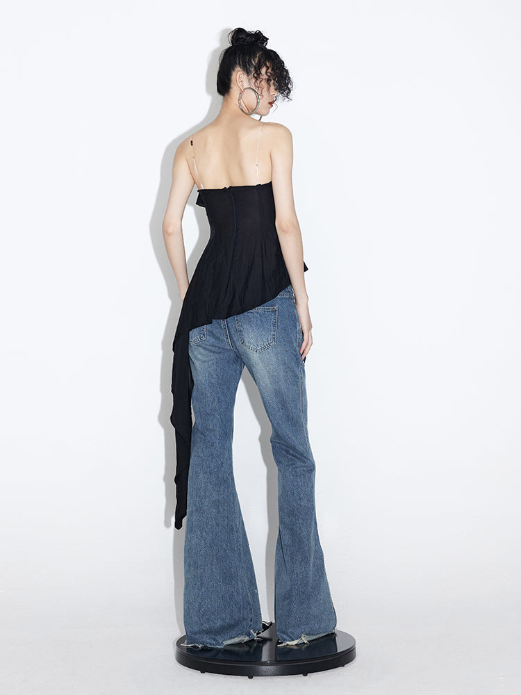 Micro-flared High-waist Denim Pants