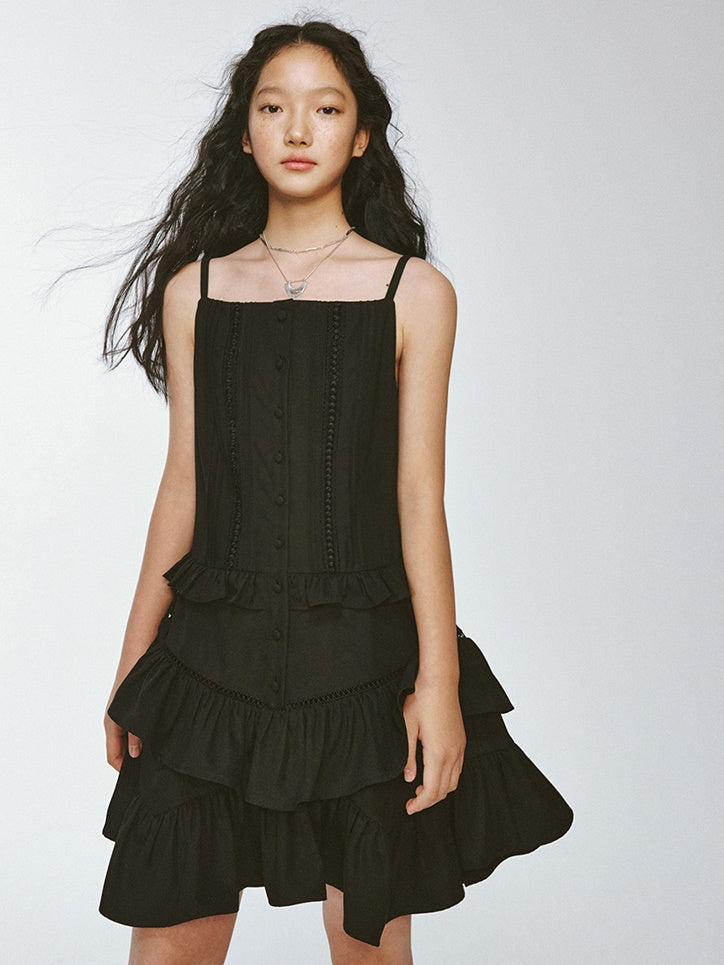 Pin Tuck Ruffle Suspender French Dress