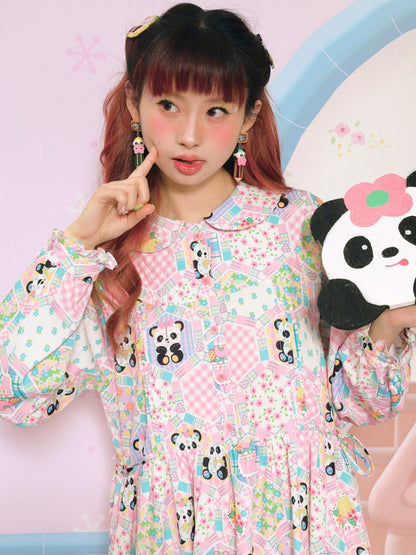 Doll Collar Patchwork Style imprimé robe lâche