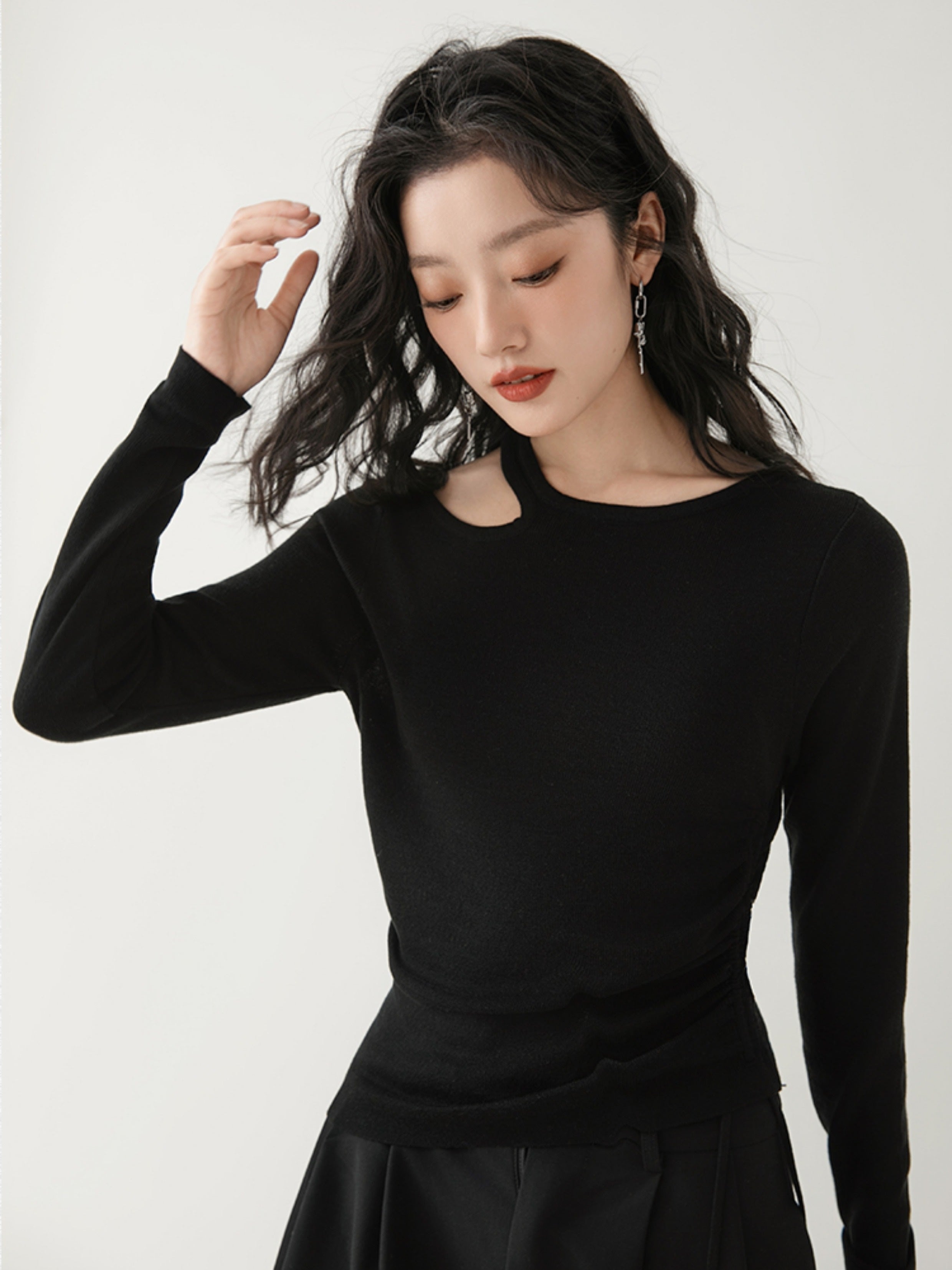 Hollow Side Drawstring Knitted Bottoming Top